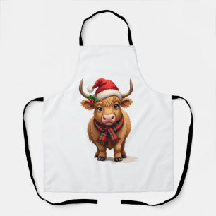 Tablier Vache des Highlands de Noël vintage avec chapeau d