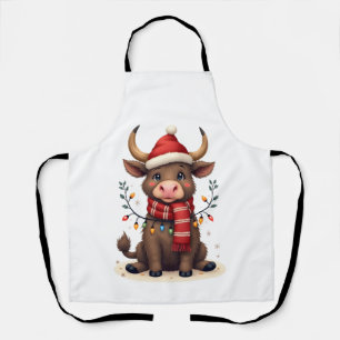 Tablier Vache des Highlands de Noël vintage avec chapeau d