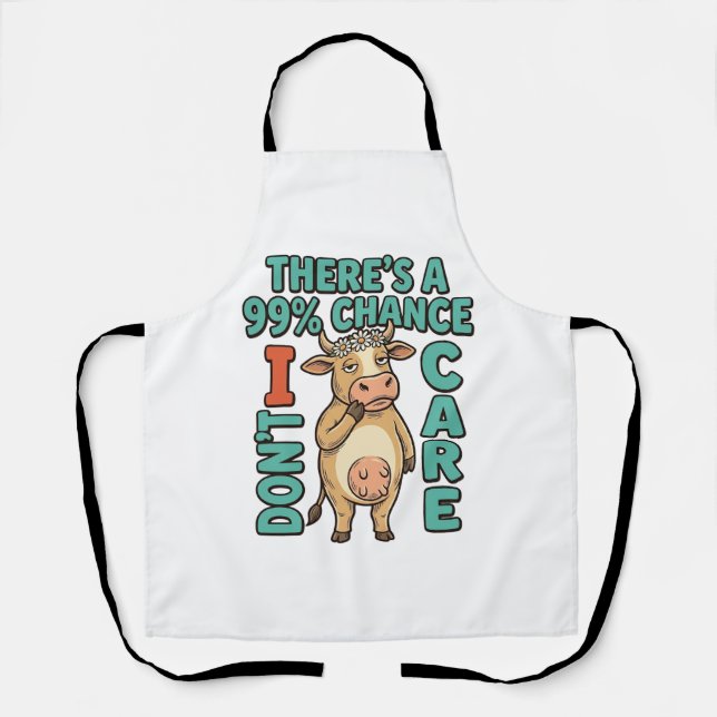 Tablier Vache drôle 99% de chance que je m'en fiche Graphi (Recto)