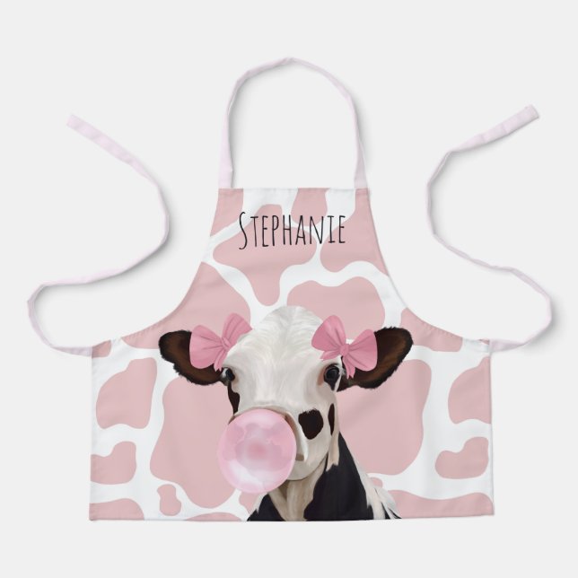 Tablier Vache fille mignonne avec vache rose Imprimer Arri (Recto)