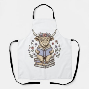 Tablier Vache Florale de Lecture Mignonne Pile de Livres D