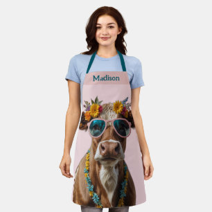 Tablier Vache gaie avec lunettes de soleil