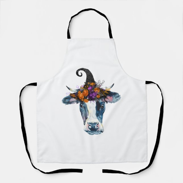 Tablier Vache noir blanc Halloween sorcière (Recto)