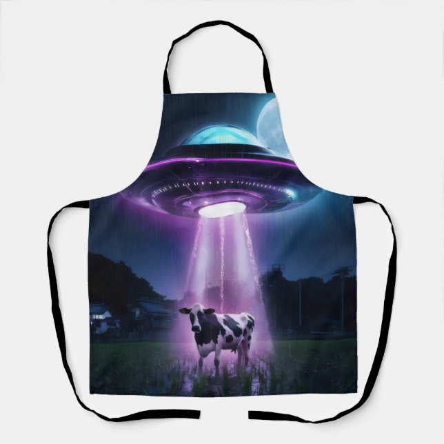Tablier Vache rencontre des aliens. (Recto)