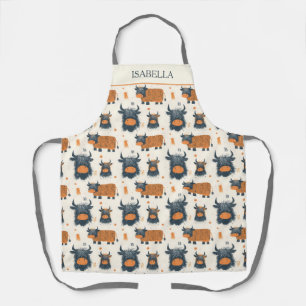 Tablier Vaches Highland Mignonnes Orange Gris Personnalisé
