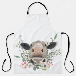 Tablier vaches nez baiser fleurs aquarelle gris animal de