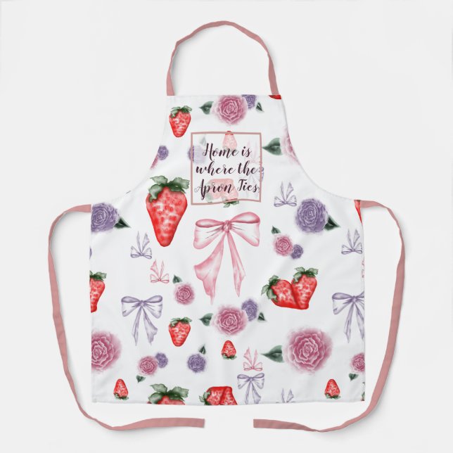 Tablier Vaches, Roses et fraises Coquette Grand Motif (Recto)