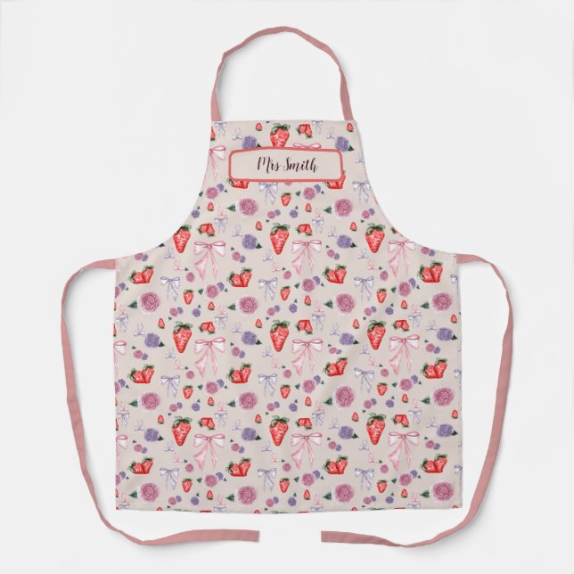 Tablier Vaches, Roses et fraises Coquette Motif (Recto)