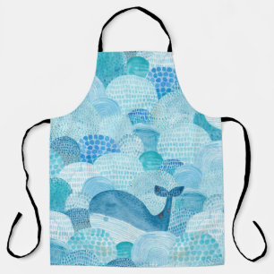 Tablier Vagues, baleine, texture bleu enfantine