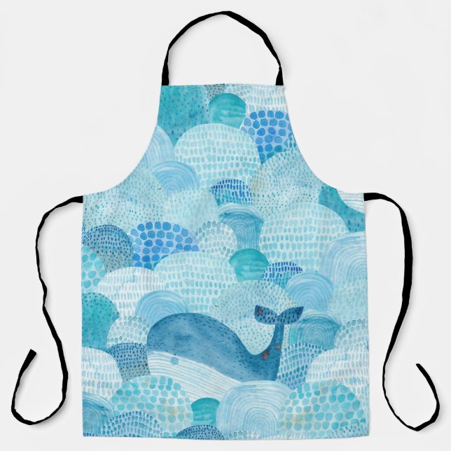 Tablier Vagues, baleine, texture bleu enfantine (Recto)