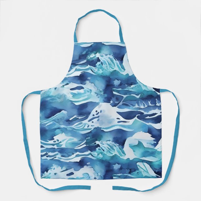 Tablier Vagues océaniques | Aquarelle sarcelle bleu aqua (Recto)