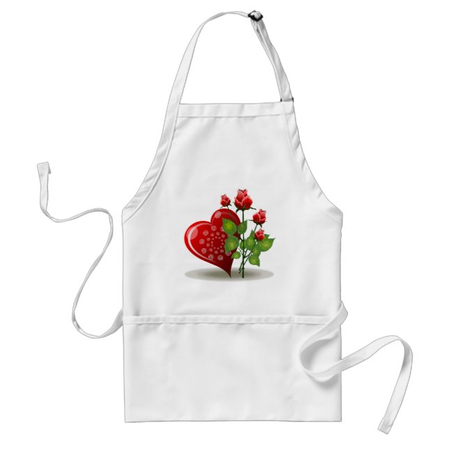 TABLIER VALENTINE COEUR ROUGE ET ROSES ROUGES (Devant)