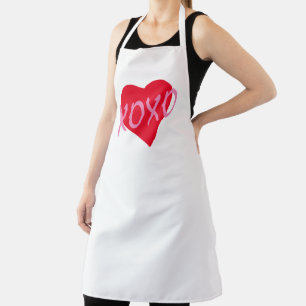 Tablier Valentine rose XOXO Baisers Hugs Coeur rouge Moder