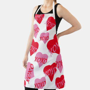 Tablier Valentine rose XOXO Motif de coeur rouge moderne b