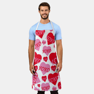 Tablier Valentine rose XOXO Motif de coeur rouge moderne b
