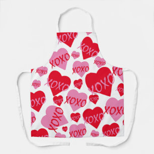 Tablier Valentine XOXO Coeur rose rouge Motif moderne blan