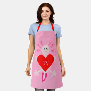 Tablier Valentines Jour Amour Coeur Axolotl Monogramme per