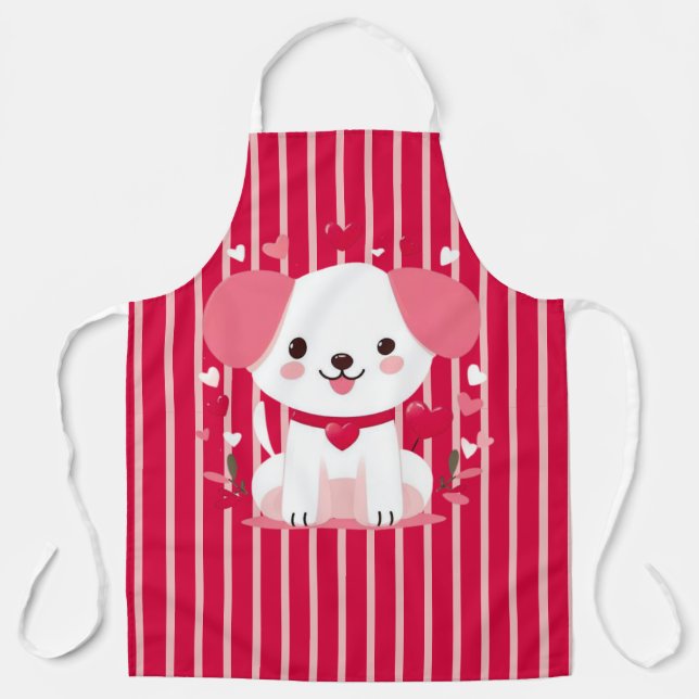 Tablier Valentines mignon chien rayé (Recto)