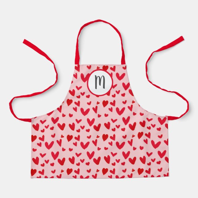 Tablier Valentines Red Doodle Hearts Motif Monogramme Enfa (Recto)