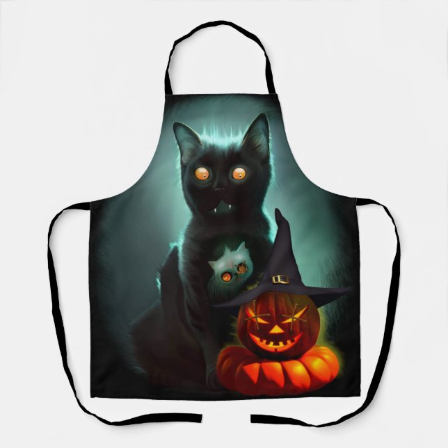 Tablier Vampire Cat and Wizard Pumpkin Halloween Surreal  (Recto)