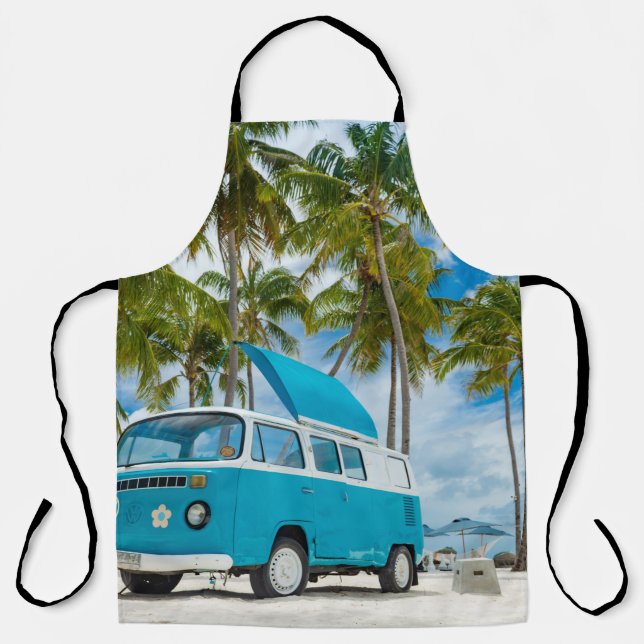 Tablier Van bleu et blanc sur la plage (Recto)