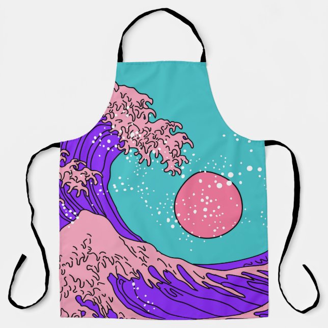 Tablier Vaporwave Great Wave : Art Océanique Stylisé (Recto)