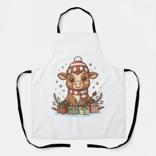 Tablier Veau de Noël mignon avec cadeaux Vintage Vector_1
