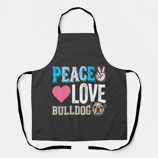Tablier Vecteur Peace Love Bouledogue (Recto)