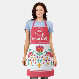 Tablier Vegan Chef casquette floral radical rouge coloré