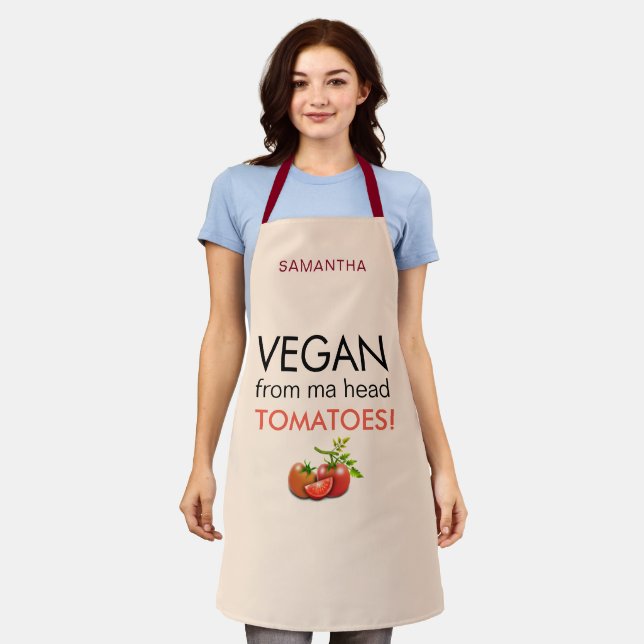 Tablier Vegan de la tête Tomates Nom Beige (Porté)
