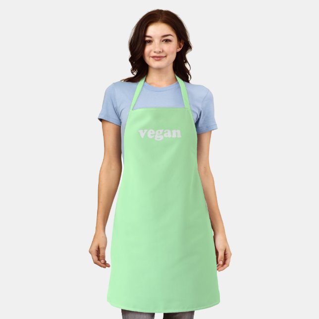 Tablier Vegan menthe vert blanc typographie moderne minima (Porté)