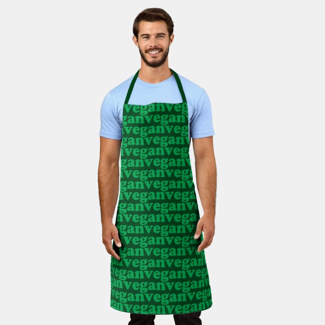 Tablier Vegan vert moderne typographie texte cuisine motif (Porté)