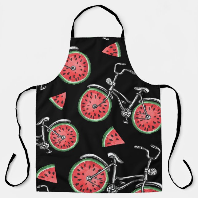 Tablier Vélos à roue de pastèque, motif d'été. (Recto)