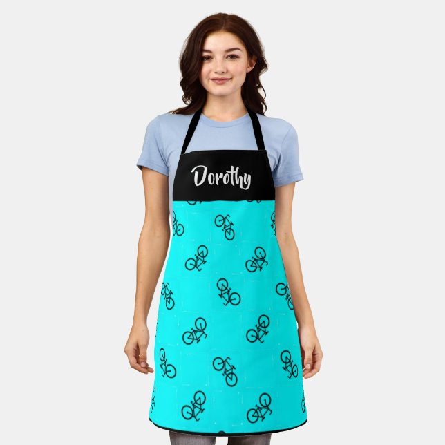 Tablier Vélos motif sur bleu (Porté)