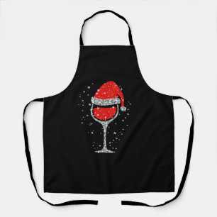 Tablier Verre de Noël Snowflakes Santa Hat Red Wine