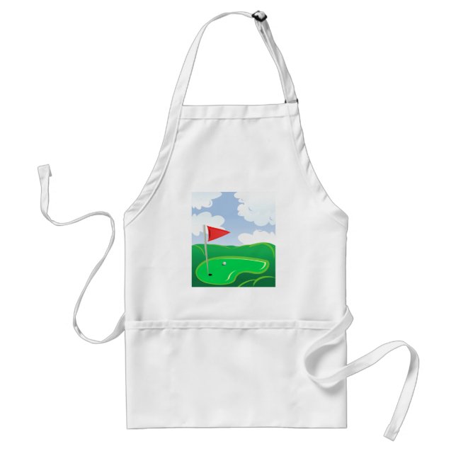 Tablier Vert de golf avec drapeau rouge et balle (Devant)