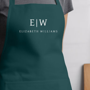 Tablier Vert Élégant Moderne Minimaliste Nom Monogramme