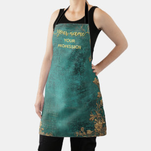 Tablier Vert émeraude or Votre nom & Profession