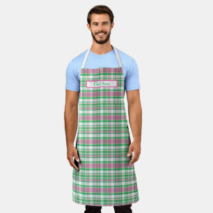 Tablier Vert émeraude rose chaud blanc Madras prépa