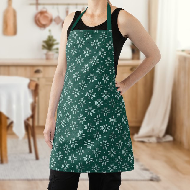 Tablier Vert et blanc Nordic Snowflake Motif Noël (Créateur téléchargé)