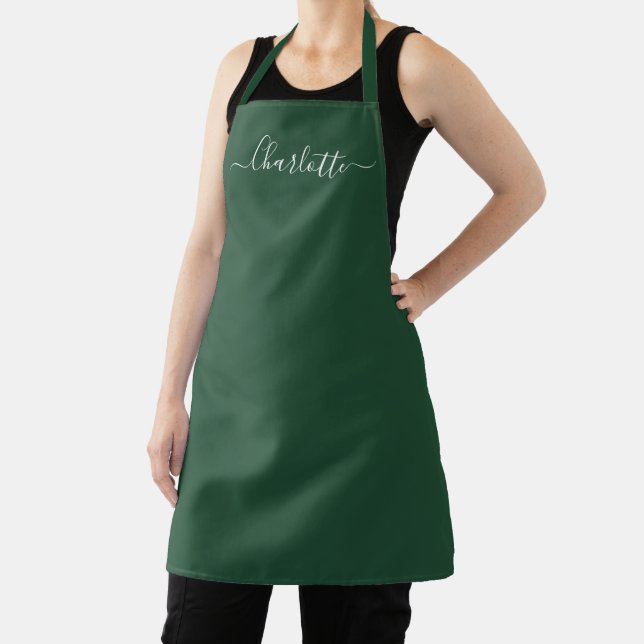 Tablier Vert forêt féminin nom de script personnalisé élég (Insitu)