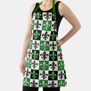 Tablier Vert Noir Blanc À damiers Fleur de lis Design