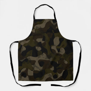 Tablier Vert, noir, taupe et camouflage marron abstrait