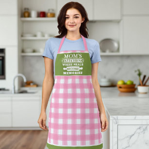 Tablier Vert rose En vichy les repas de maman deviennent d