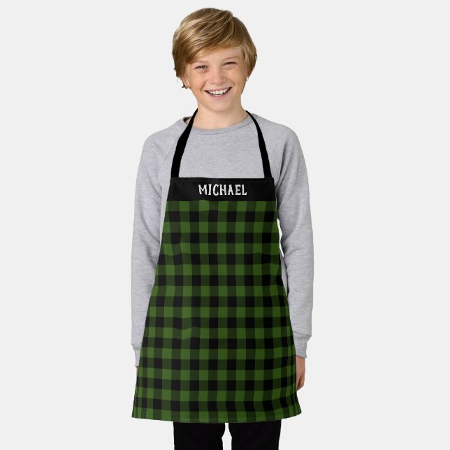 Tablier Vert rustique plaid de Noël personnalisé Buffalo n (Porté)