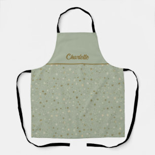 Tablier Vert sauge étoilé et motif hivernal doré