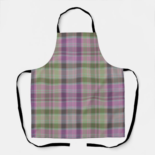Tablier Vert, tartan classique lilas. (Recto)