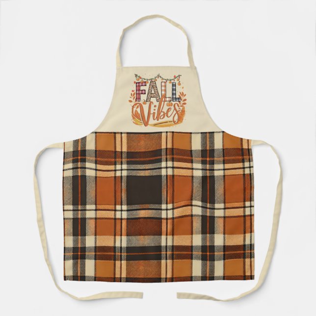 Tablier Vibes D'Automne Tendance Brûlé Orange Plaid Imprim (Recto)