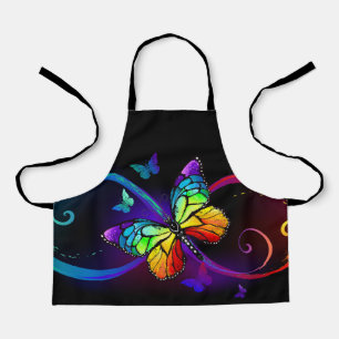Tablier Vibrant infinity with rainbow butterfly on black