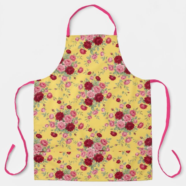 Tablier vibrant jaune et rose à motif rose classiq (Recto)